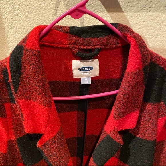 Old Navy || Red Buffalo Plaid Long Jacket Size M - Picture 4 of 9